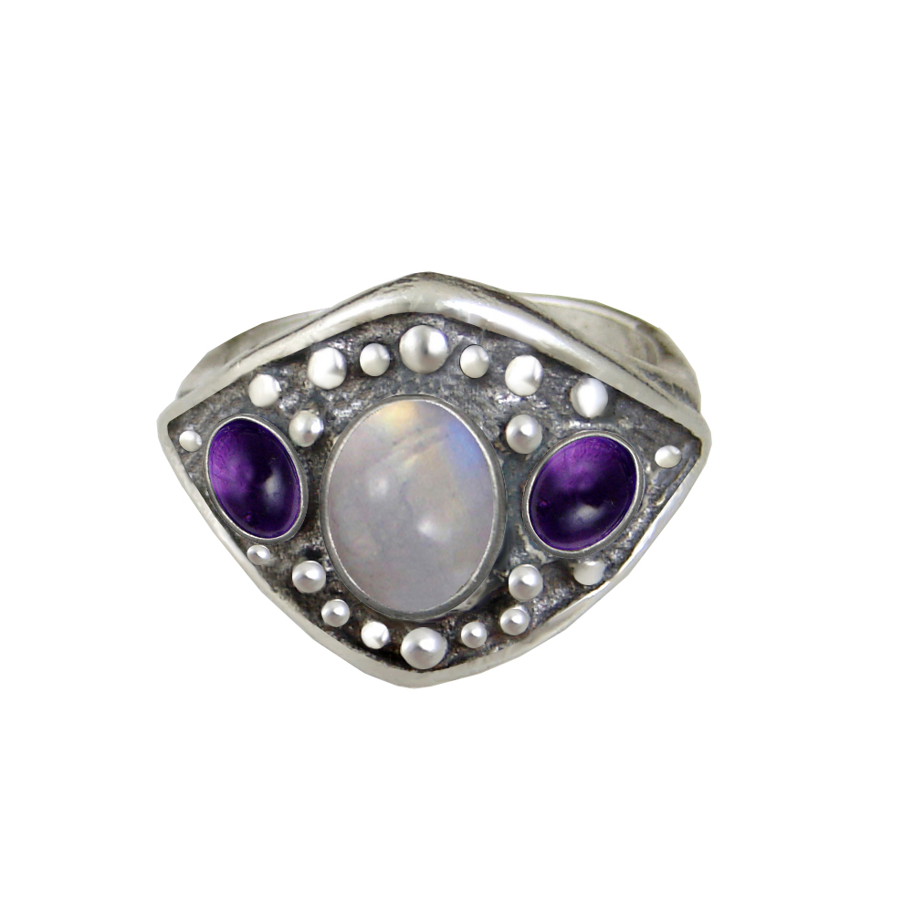 Sterling Silver Medieval Lady's Ring with Rainbow Moonstone Size 8